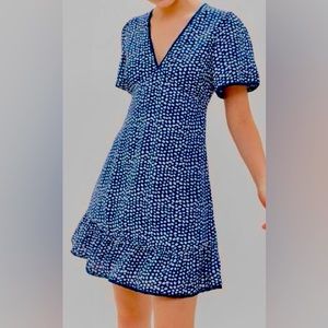 NWT | Urban Outfitters | Blue Polka Dot Mini Flutter Lace Up Dress